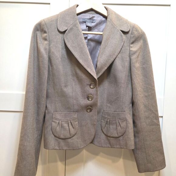 Ann Taylor Petites Taupe Tan Tweed 3 Button Lined Blazer Jacket Size 2P - Picture 1 of 9